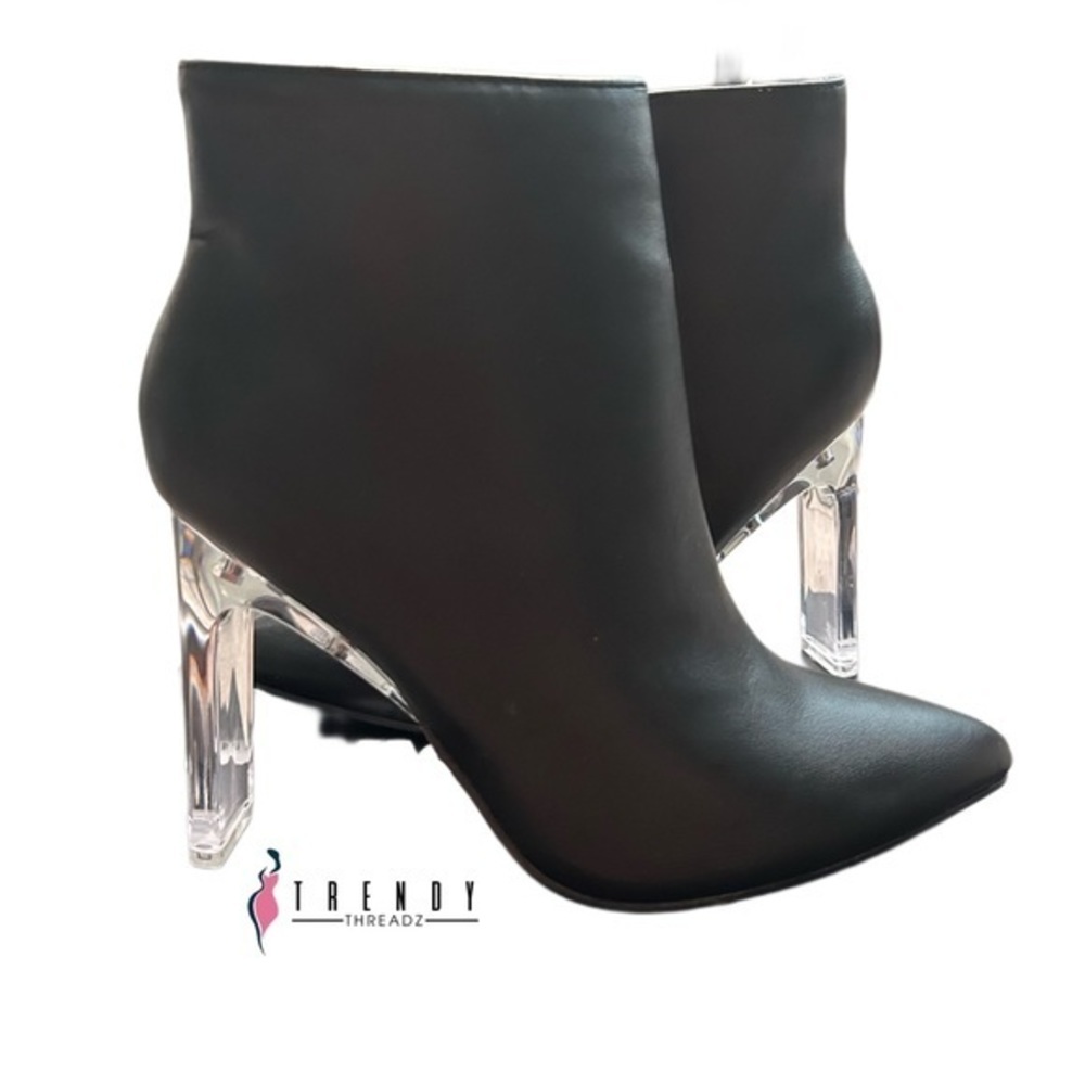NIB Fashion Nova Black Ankle Bootie with Clear Heel
